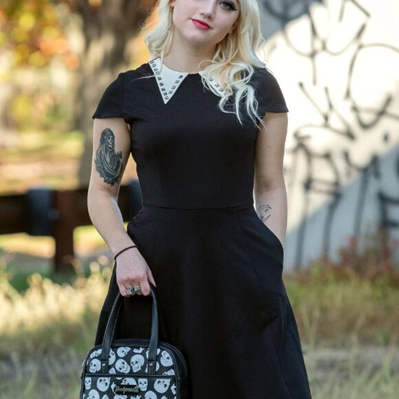 NWT Sourpuss Studded Black Collar Dress Black - Picture 2 of 6